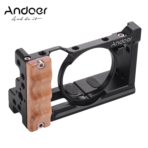 Andoer Camera Cage For Sony RX100 VI/VII with Cold Shoe Mount 1/4 Screw Wooden Handgrip Vlogging Shooting Cameras Accessories ► Photo 1/5