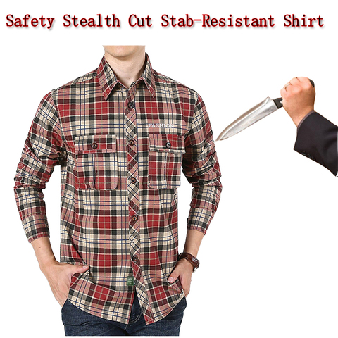 New Self Defense Tactical Plaid Men Anti Cut Knife Cut Resistant Shirt Fashion Slim Flexible Invisible Fbi Safety Clothing M-4XL ► Photo 1/6