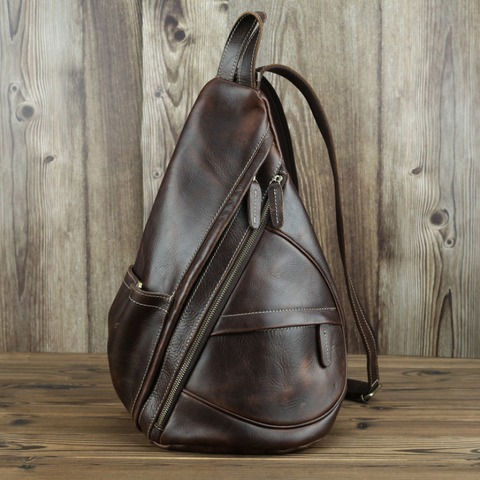 MAHEU Unique Casual Genuine Leather Triangle Backpack Male Female Travlling Bagpacks For Ipad Small Backpack Portable Men Bags ► Photo 1/6