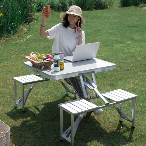 Portable Aluminum alloy Folding table Multifunctional stall table Siamese BBQ Camping table set ► Photo 1/6
