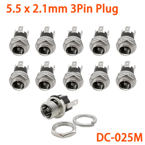 10/5pcs DC-025M DC DIY Electronic Connector DC-025M 5.5 x 2.1mm 3 Pin DC Power Supply Female Jack Panel PCB Mount Electric Plugs ► Photo 1/6