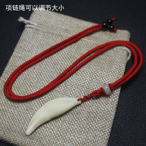 Man Brave Wolf Tooth Necklace Pendant Choker Ethnic style Big size tooth Wild accessories Fashion Jewelry Red rope ► Photo 1/5