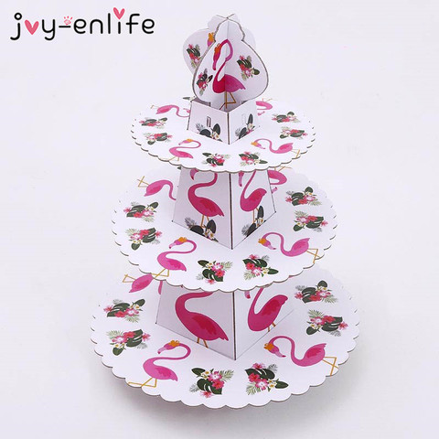 Flamingo Party 3 Tier Round Foldable Paper Cake Stand Birthday Party Decoration Kids Cake Holder Wedding Tropical Party Supplies ► Photo 1/6