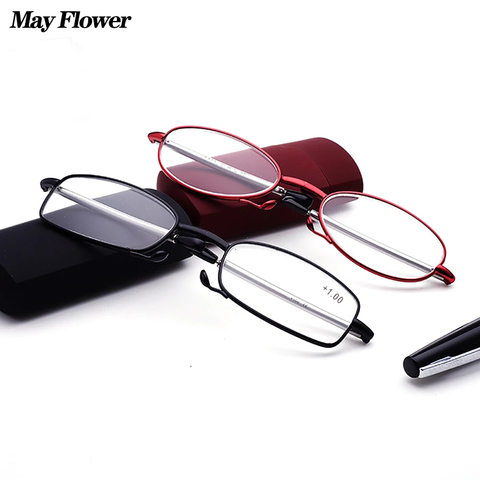 May Flower Mini Design Reading Glasses Metal Bluelight Presbyopic Eye Glasses Flodable Eyeglass frames Men Women Diopter+1.5+2+3 ► Photo 1/6