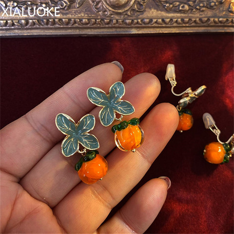 XIALUOKE S925 Needle Fashion Geometric Metal Flower Epoxy Persimmon Pendant Tassel Earrings For Women Cute Romantic Jewelry Y886 ► Photo 1/6
