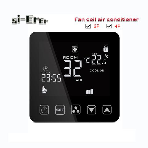 220V programmable Air conditioner thermostat-2P 4Pheating and cooling controller,black / white / gold panel optional ► Photo 1/6