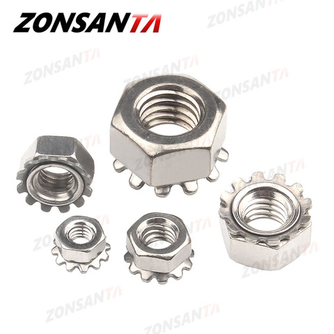 ZONSANTA K-Lock Nut M3 M4 M5 M6 M8 K-type Gear K Lock Nuts DIY 304 Stainless Steel Keps Nuts Toothed Polydentate Hex K Nut ► Photo 1/6