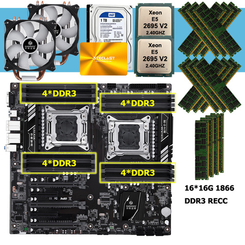 HUANANZHI X79-16D Motherboard with dual xeon processor E5 2695 V2 CPU coolers 240G SATA SSD 1TB HDD RAM 256G(16*16G) 1866 RECC ► Photo 1/6