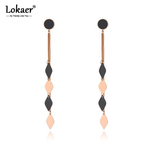 Lokaer Titanium Stainless Steel Geometric Tassel Dangle Earrings For Women Bohemia Black Acrylic Summer Beach Jewelry E20049 ► Photo 1/5