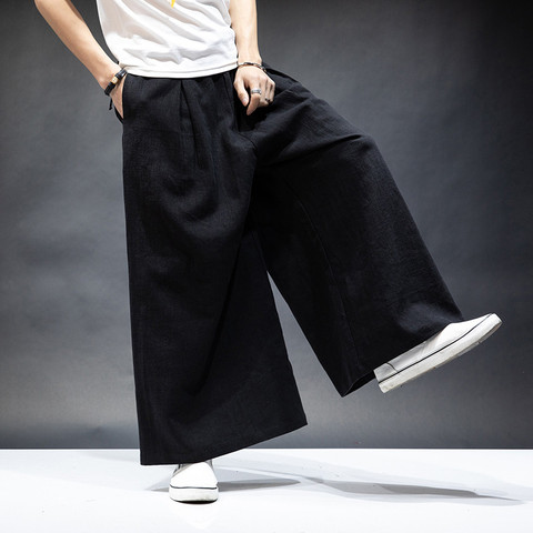 Japan style men's cotton linen wide leg pants,plus size ML-7XL Vintage casual Elastic Waist Pockets Joggers Retro Loose Trousers ► Photo 1/3