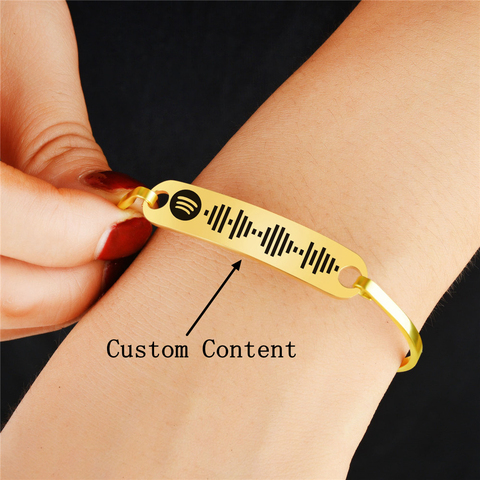 Personalized Music Spotify Scan Code Cuff Bangle for Women Stainless Steel Bracelet Custom Laser Engraving Prom Party Jewelry ► Photo 1/6