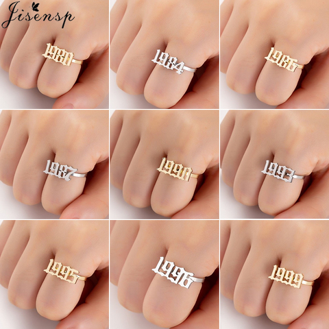 Jisensp Stainless Steel Jewelry Old English Number Rings for Women Men 1980 to 2000 Anniversary Birthday Gifts anillos mujer ► Photo 1/6