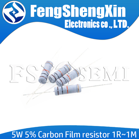 10pcs/lot 5W 5% Carbon Film Resistor 1R ~ 1M 2.2R 10R 22R 47R 51R 100R 150R 470R 1K 4.7K 10K 47K 1 2.2 10 22 47 51 100 150 470 ► Photo 1/2