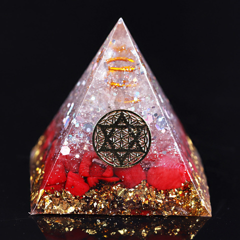 Reiki Orgonite Red Coral Stone Energy Crystal Rune Pyramid Family Office Home Transfer Decoration Chakra Jewelry Pyramid ► Photo 1/6