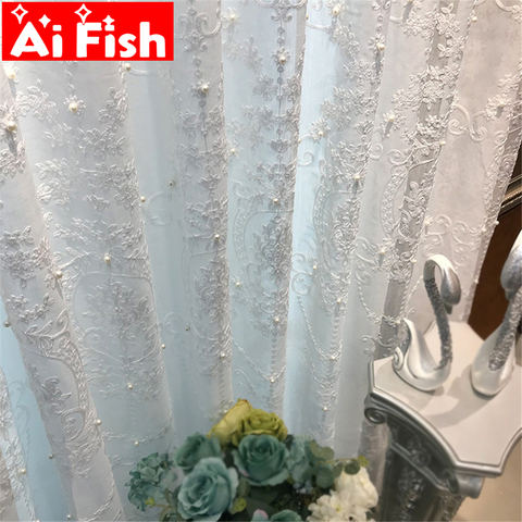 White Elegant Lxury Curtains Tulle Contain Pearls Embroidery Beads  Window Drapes Curtain Sheer for Living Room Finished ZH040#5 ► Photo 1/6