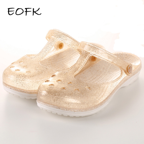 EOFK New Summer Women Sandals Comfortable Clogs Shinny Colors Women Jelly Sandals Flat Comfort Sandals Woman Beach Shoes ► Photo 1/6