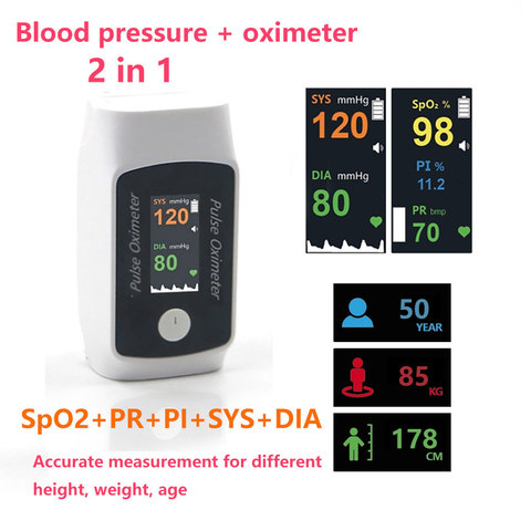 Smart Oximeter Sphygmomanometer  SpO2 PR PI SYS DIA Fingertip Oxymeter Pulsioximetro Blood Presure Meter ► Photo 1/6