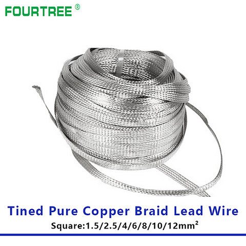 1 Meter Tinned Pure Copper Braid Lead Wire  Bare Ground Cable High Flexibility Flat Conductive Tape Square 1.5-12mm2 ► Photo 1/6