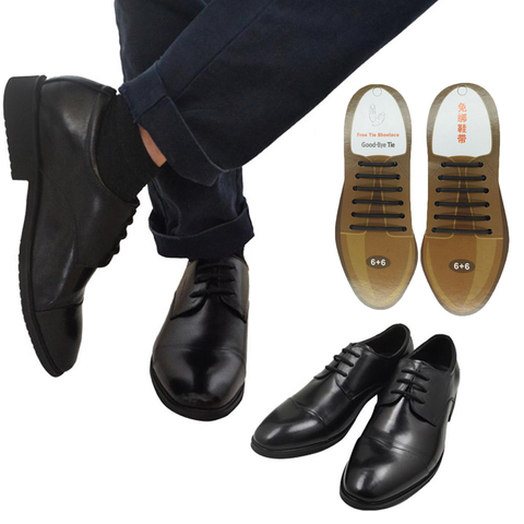 10Pcs/Set Men Women Leather Shoes No Tie Shoelaces Elastic Silicone Shoe Lace Lazy Shoelaces Suitable 3 Sizes Black Brown ► Photo 1/6