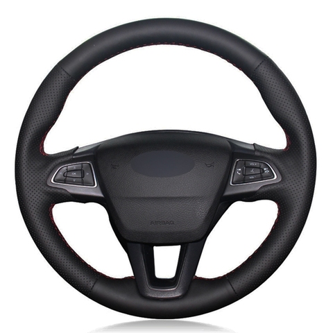 Car Steering Wheel Cover Black Artificial Leather For Ford Focus 3 2015-2022 Kuga 2016-2022 Escape C-MAX Ecosport 2022-2022 ► Photo 1/6