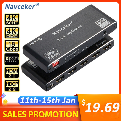 2022 Best HDMI Splitter 1x2 HDMI 2.0 Splitter 4K HDMI Video Audio Splitter Support 3D HDR 4K 60Hz Splitter HDMI 1x4 For Laptop ► Photo 1/6