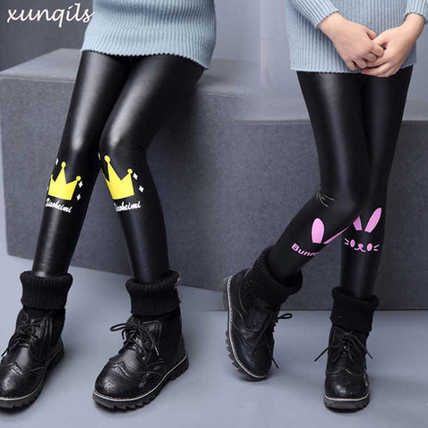 Winter Girls Legging Pants Leather  WarmTrousers  Children Outwear Kids Thicken Baby Cartoon Clothes ► Photo 1/6