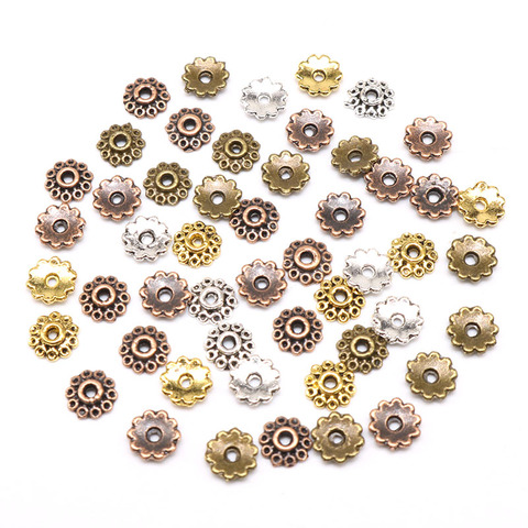 Small Flower Beads Caps Mix Spacer Beads  5mm 100/200pcs Tibetan Silver Plated Zinc Alloy End Caps Pattern Bead Caps ► Photo 1/6