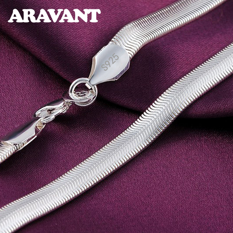 925 Sterling Silver 16/18/20/22/24 Inch 6MM Flat Snake Chain Necklace For Men Fashion Wedding Jewelry ► Photo 1/6