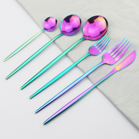 Rainbow Cutlery Set 18/10 Stainless Steel Dinnerware Set Knife Dessert Fork Dessert Spoon Dinner Set Kitchen Party Tableware Set ► Photo 1/6
