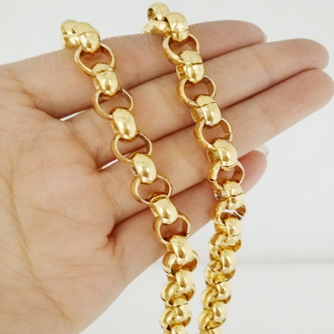 8MM Hotsale 316L Stainless Steel Gold Tone Handmade Rolo Round Link Chain Mens Womens Necklace Or Bracelet 7-40inch Choose ► Photo 1/6