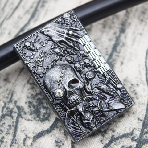 Grinding Jet Gas Flint Lighter Skull Gas Lighter Butane Metal Emboss Crisp Bright Sound Cigarette Cigar Lighter Gadgets For Men ► Photo 1/6