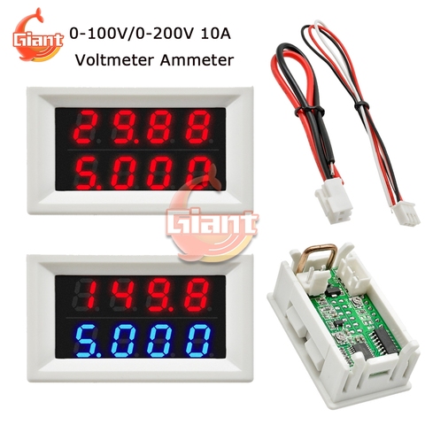 DC 200V 100V 10A DC Digital Voltmeter Ammeter Voltage Current Meter Volt Amp Tester Voltage Indicator 4 Bit 5 Wires LED Display ► Photo 1/6