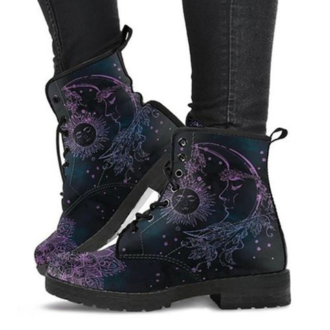 2022 Women Ankle Boots Low Heels Shoes Woman Vintage Pu Leather Autumn Warm Winter high Snow Boots Motorcycle Skull Pansy ► Photo 1/6