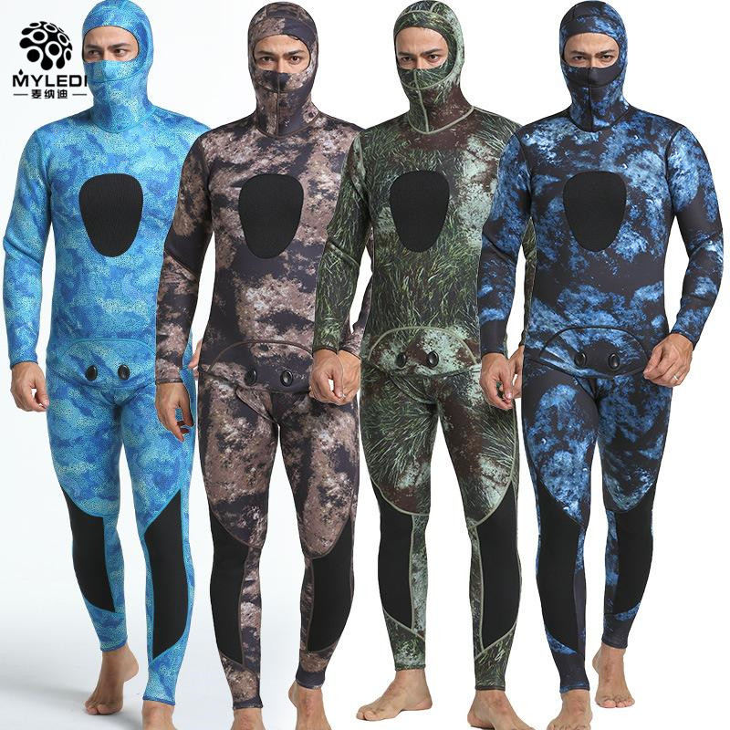 Men 3mm Neoprene 2-Piece Weisuits Camouflage Spearfishing Snorkeling Diving Suit 