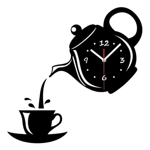 3D Wall Clock Wall Stickers Acrylic Coffee Cup Teapot Self Adhesive Mirror DIY Wall Clock Kitchen Home Living Room Decorative ► Photo 1/6