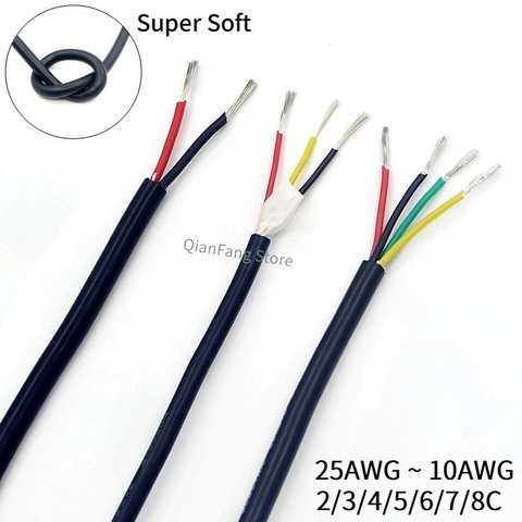 2M/5M Sheath Wire 2 3 4 5 6 7 8 Cores Super Soft Flexible Silicone Rubber 25 24 22 20 18 17 15 13 11 10 AWG Power Copper Cable ► Photo 1/6