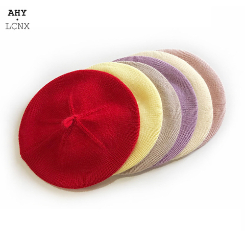 Fashion Baby Knitted Beret Hat Solid Color Children's Warm Hats Autumn Winter Painter Cap For Girls Kids Bonnet Accessories ► Photo 1/6