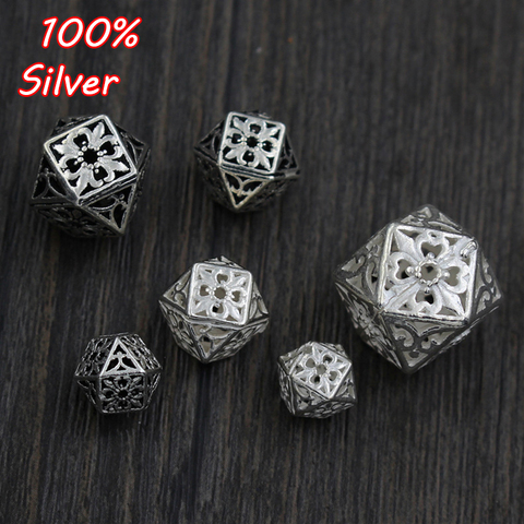 2pcs Real 925 Silver Color Jewelry Beads Hollow Octagonal Geometric DIY Bracelet Separated Beads Beaded Accessories ► Photo 1/5