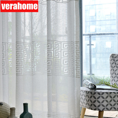 Modern White tulle curtains for living room bedroom geometric sheers curtain drapes for windows ► Photo 1/6