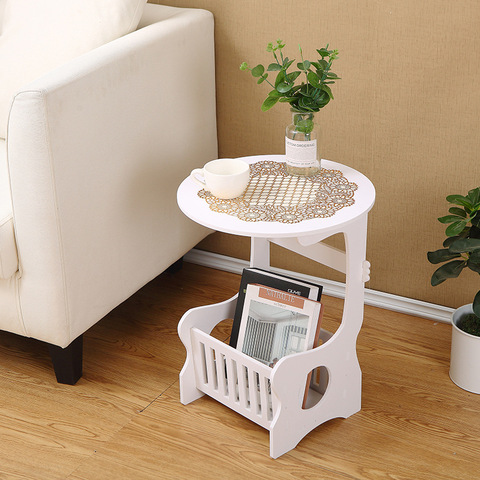 Mini Plastic Round Coffee Tea Table Home Living Room Storage Rack Bedside Table European White ► Photo 1/6