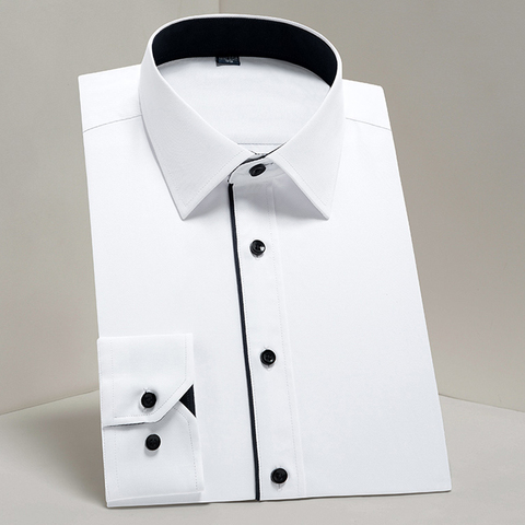 Men's Classic Long Sleeve Solid Basics Dress Shirts Comfortable Soft Formal Business Standard-fit Twill Work Office White Shirt ► Photo 1/6