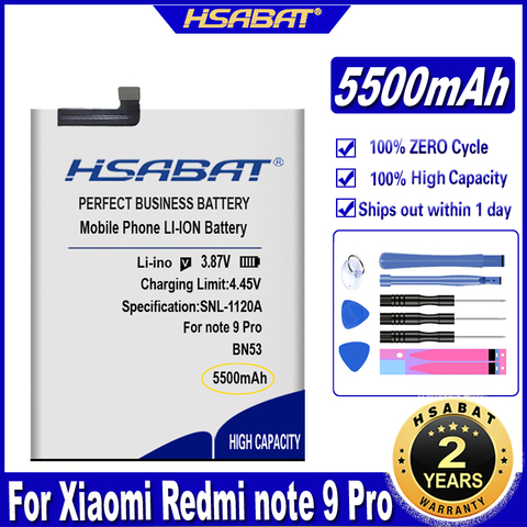HSABAT BN53 5500mAh Battery for Xiaomi Redmi note 9 Pro Batteries ► Photo 1/6