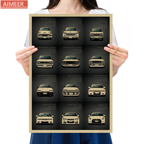 AIMEER Famous car brand advertising pictures, retro kraft paper posters, GT-R series models, bar cafe home decoration paintings ► Photo 1/6