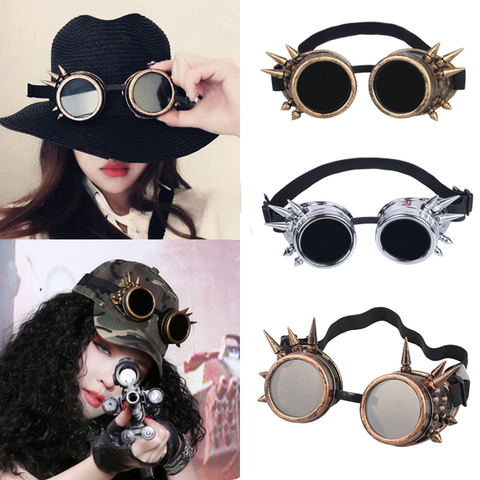 Women Men Fashion Sunglasses Rivet Steampunk Windproof Mirror Vintage Gothic Lenses Goggles Glasses Cosplay EDM Glasses ► Photo 1/6