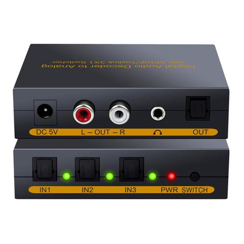 SPDIF Switch 3×1 Digital to Analog Audio Converter 3 Port Toslink Optical to SPDIF AV RCA 3.5mm jack out Optical Switcher ► Photo 1/6