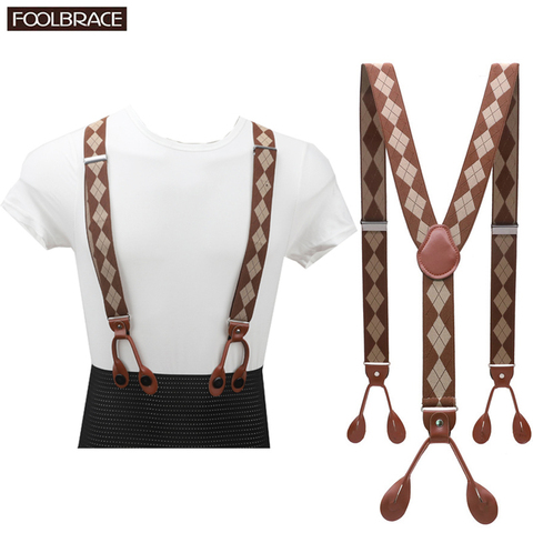 Unisex Vintage Suspenders Men Braces Adjustable 6 Button Suspender Elastic Y-Shape Strap Pants Trousers Brown Leather PU ► Photo 1/6