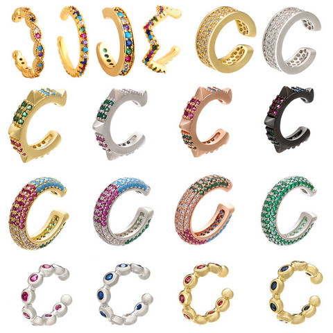 QMHJE 1 Piece Ear Clip on Earrings Cuff Star Heart Rivet Rainbow CZ Gold Silver Color Earring Jewelry Aretes Non Pierced Earing ► Photo 1/6