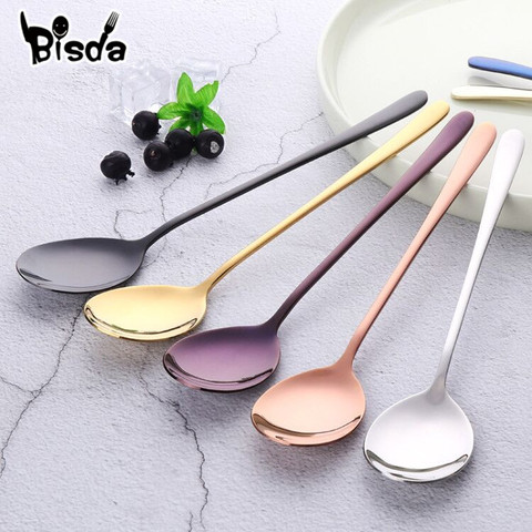 8 Color Stainless Steel Spoons With Long Handle Spoons Rose Gold Soup Spoon for Ice Cream Dinner Spoons Rice/Salad Tableware ► Photo 1/6
