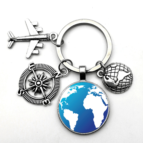 Earth Keychain Airplane Pendant Travel around world Earth Compass Commemorative Keychain Personality Gifts Popular In The World ► Photo 1/6