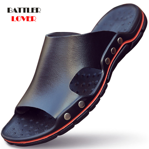 Genuine Cow Leather Slippers Couple Outdoor Non-slip Men Women Home Fashion Casual Single Shoes PVC Soft Soles Spring Summer ► Photo 1/6